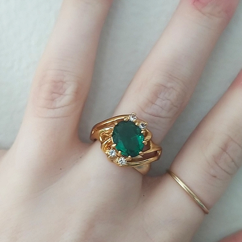 14K gold plated emerald stone ring, size 8 and 9